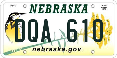 NE license plate DQA610