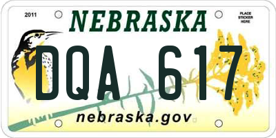 NE license plate DQA617