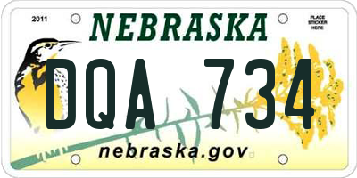 NE license plate DQA734