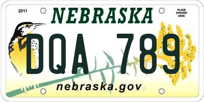 NE license plate DQA789