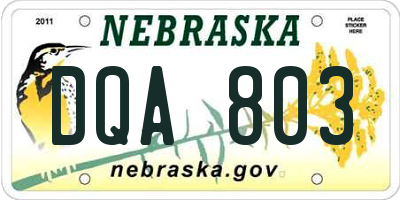 NE license plate DQA803