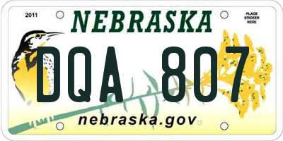 NE license plate DQA807