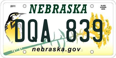 NE license plate DQA839