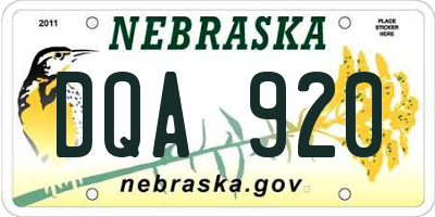 NE license plate DQA920