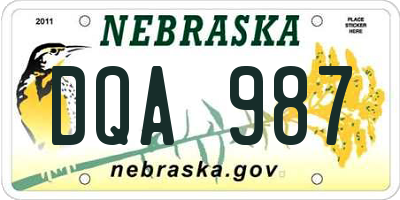NE license plate DQA987