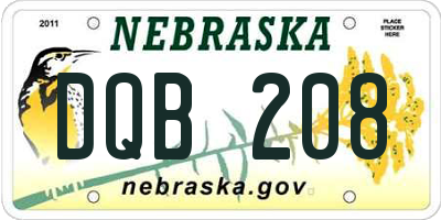 NE license plate DQB208