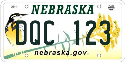 NE license plate DQC123