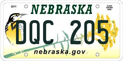 NE license plate DQC205