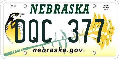 NE license plate DQC377