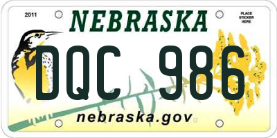 NE license plate DQC986