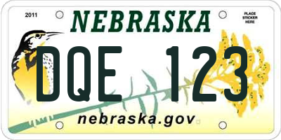 NE license plate DQE123
