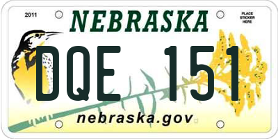 NE license plate DQE151