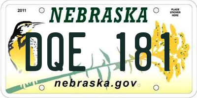 NE license plate DQE181