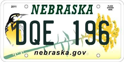 NE license plate DQE196