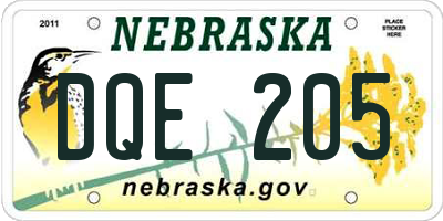 NE license plate DQE205