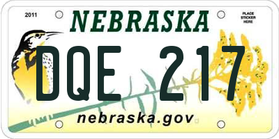 NE license plate DQE217