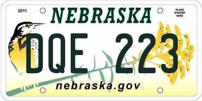 NE license plate DQE223