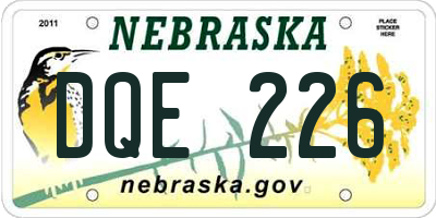 NE license plate DQE226