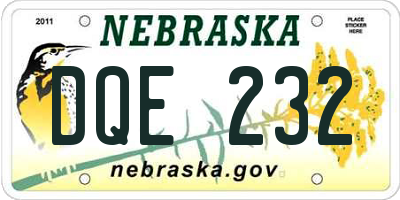 NE license plate DQE232