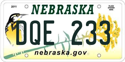 NE license plate DQE233