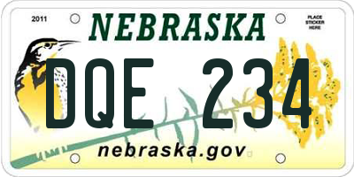 NE license plate DQE234