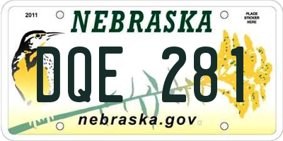 NE license plate DQE281