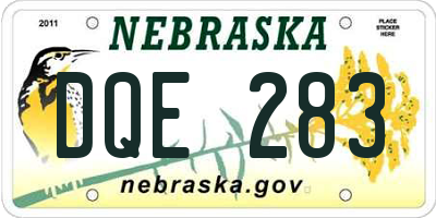 NE license plate DQE283