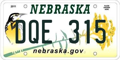 NE license plate DQE315
