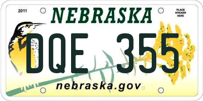 NE license plate DQE355