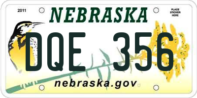 NE license plate DQE356