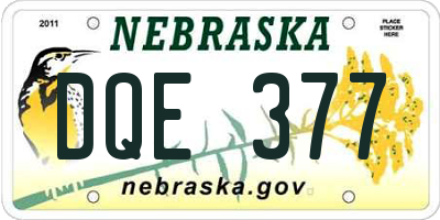 NE license plate DQE377