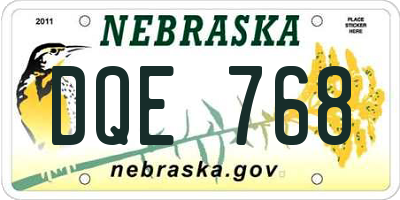 NE license plate DQE768