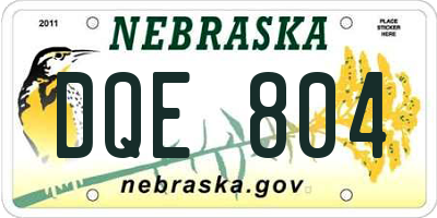NE license plate DQE804