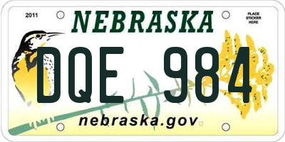 NE license plate DQE984
