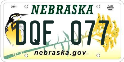 NE license plate DQF077