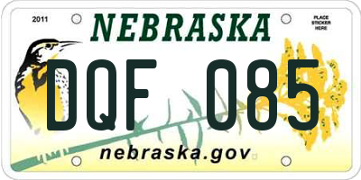 NE license plate DQF085