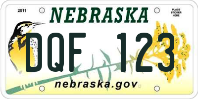 NE license plate DQF123
