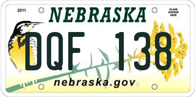 NE license plate DQF138