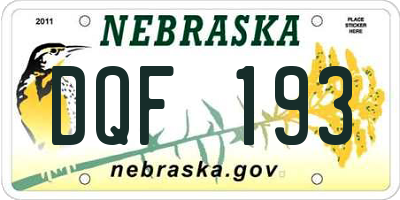 NE license plate DQF193