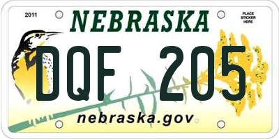 NE license plate DQF205