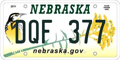NE license plate DQF377