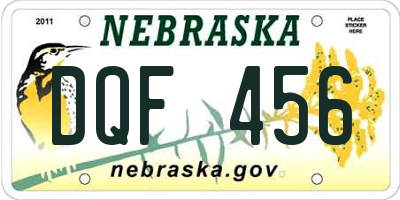 NE license plate DQF456