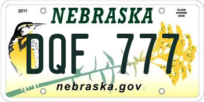 NE license plate DQF777