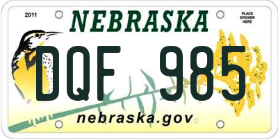 NE license plate DQF985
