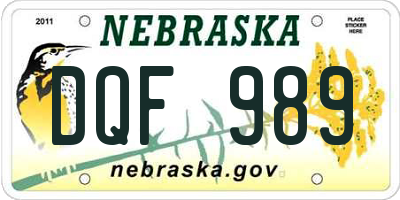 NE license plate DQF989