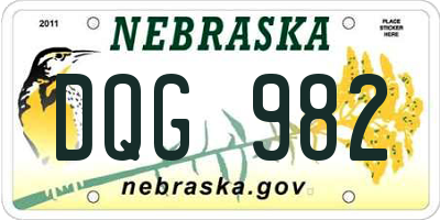 NE license plate DQG982
