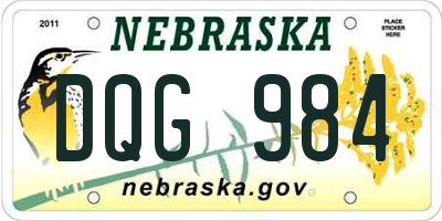 NE license plate DQG984