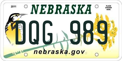 NE license plate DQG989