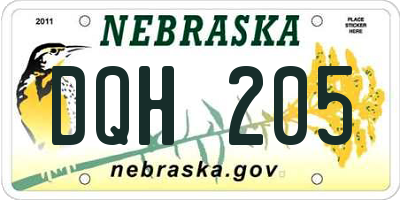NE license plate DQH205