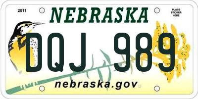 NE license plate DQJ989